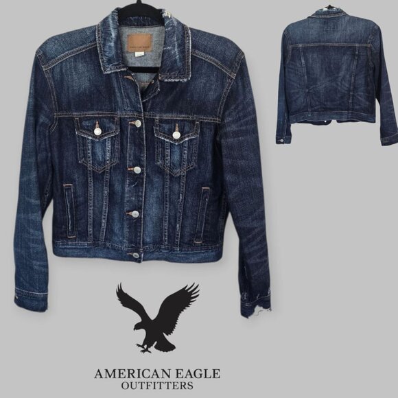 American Eagle Outfitters Jackets & Blazers - American Eagle Outfitters Denim Jean Jacket Distressed Cuff Womens XS